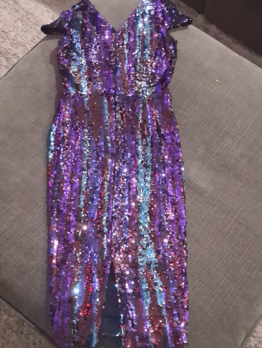 NWT Dress The Population Size Medium Iridescent Purple Teal Sequin Midi Dress - Picture 11 of 13